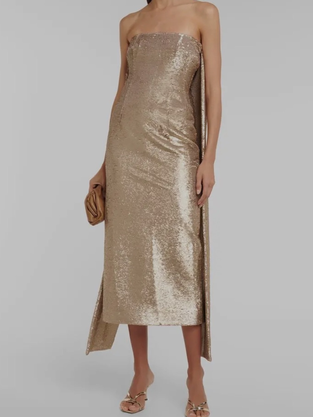 Emilia Wickstead Gold Sequin Strapless Midi Dress